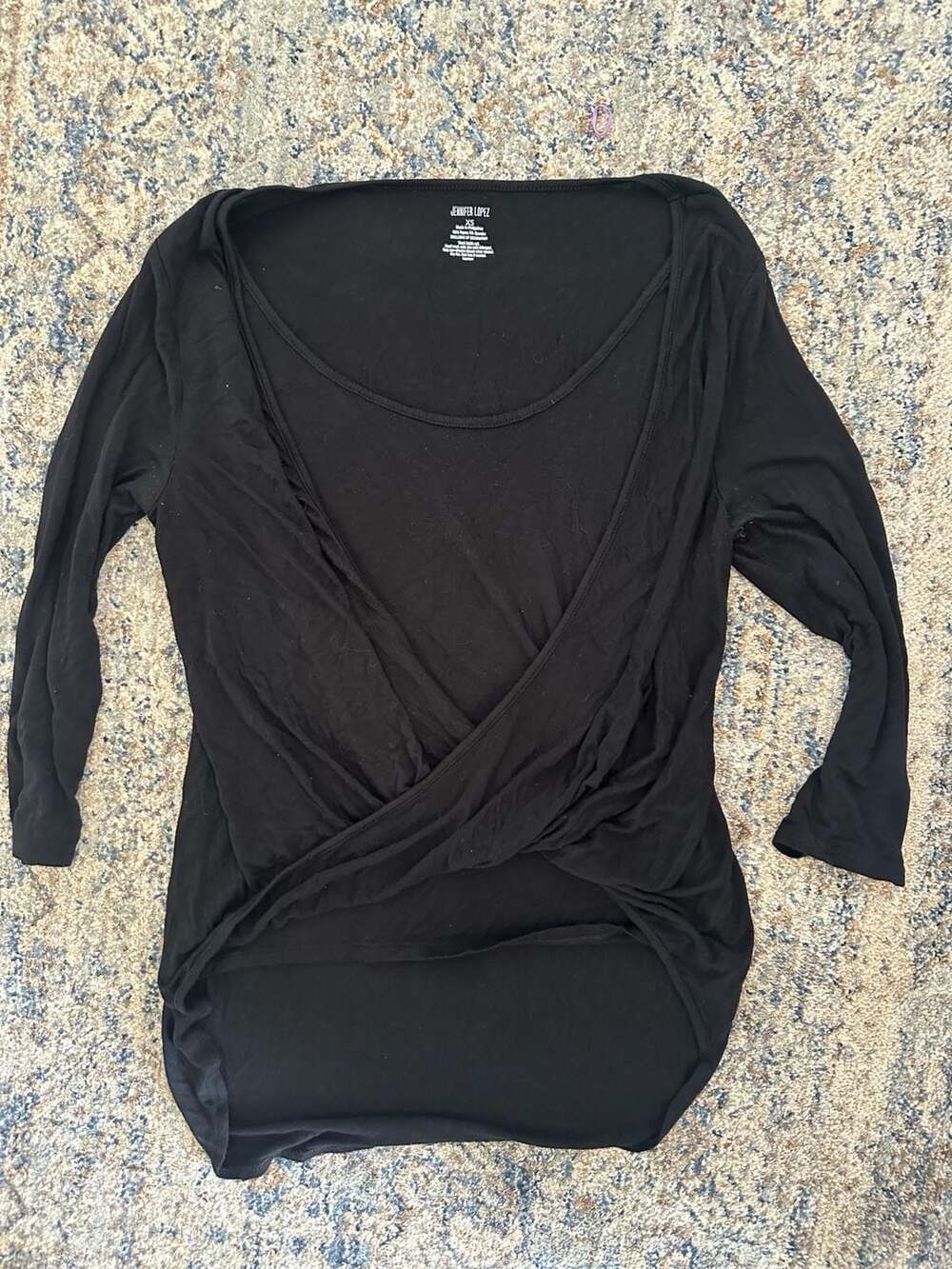 Jennifer Lopez Wrap Top Size XS Black Long Sleeve Surplice